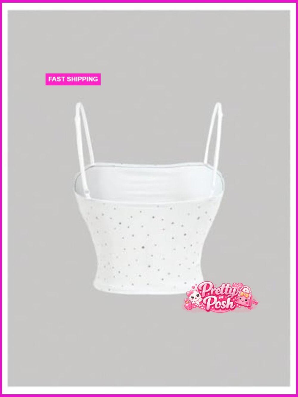 Rhinestone Spaghetti Strap Crop Cami Top Ruched Going Out Camisole - Picture 2 of 4